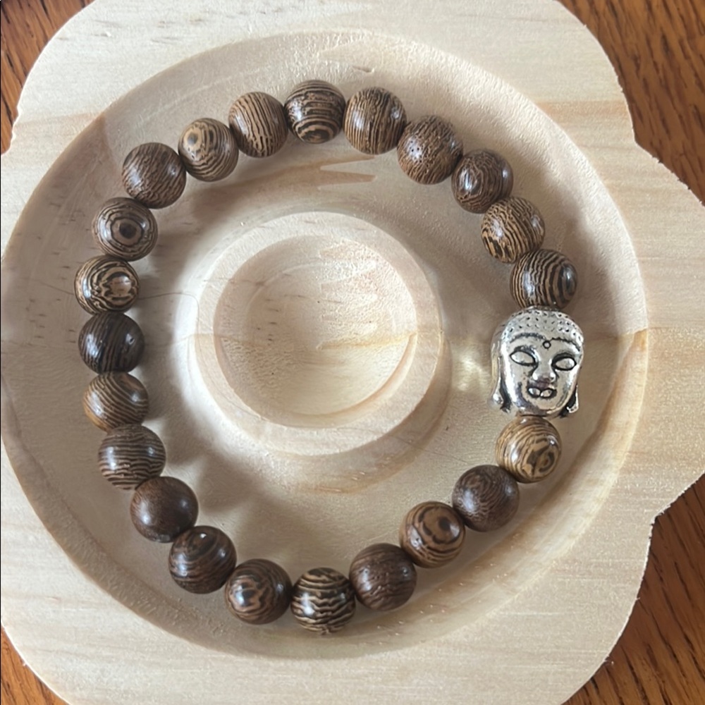 Unisex Wood Beads & Buddha Stretch Bracelet